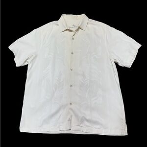 Tommy Bahama Men's Hawaiian Lightweight Ivory Beige 100% Silk Button Up Shirt XL
